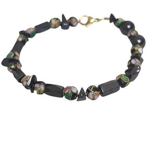 14k Gold Plated Hematite Cloisonne Bracelet